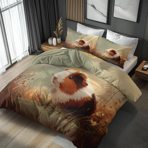 Generisch Bettwäsche 135x200 Meerschweinchen Design, 2teilig - Süße Tiere Cartoon Kinder Bettbezug und 1 Kissenbezug 80x80, Wendebettwäsche, Schlafzimmer Deko, Mikrofaser, mit Reißverschluss kJIl-146