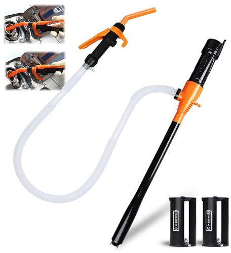Pompe de transfert de carburant à piles - Pompe à siphon électrique - 2,4 GPM - Buse de contrôle du débit réglable - Tuyau extra long - Pompe à gaz portable pour gaz, diesel, kérosène, eau