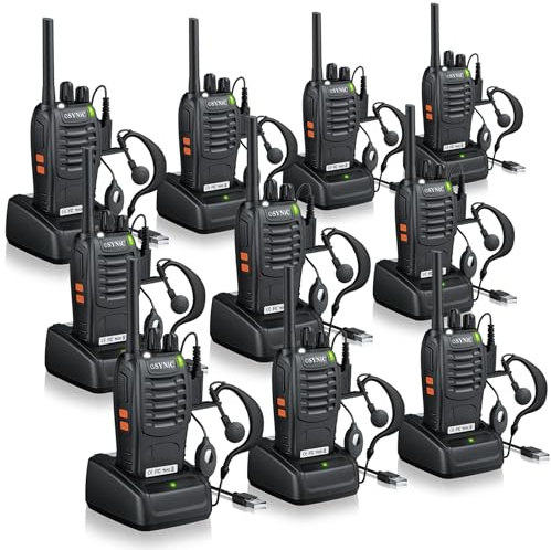 ESYNiC 10PZ Walkie Talkie Ricaricabile VOX Radio PMR446MHz 0.5W Frequenza Civile, 10X Ricetrasmittente Portatile 16 Canali Singola Banda Woki Toki con USB Caricabatterie per Edilizia Sopravvivenza