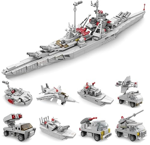 Bismarck Schlachtschiff Bausatz, 8 in 1 Deutsche Kriegsschiff Bausteine für Teenager, Sammlerstück Marine Schiffs Modell Spielen Anzeigen, Geschenkideen für Erwachsene Militär Enthusiasten-758Teile
