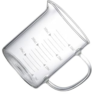 susiodeu Bilancia in vetro per acqua a forma di V con impugnatura comoda, bocca resistente, caraffa graduata, bilancia in vetro da cucina, 350 ml