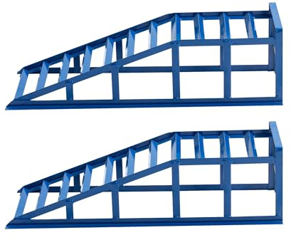 LLGWGL Schwerlast Hebebühne Auffahrrampe Set - Höhenverstellbar 27.5cm Tragkraft von 2000 kg Stahlkonstruktion für Autopflege, Ölwechsel und Reparatur in Werkstatt und Garage, 94.8x32.2cm (Blau)