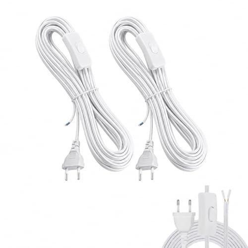joonnair 2 X 3m DIY stromkabel mit stecker, stromkabel mit Schalter 2 polig mit offene Enden, Kabel mit Schalter und Stecker Ideal für kleine Haushaltsgeräte wie Tischlampen(Weiß)