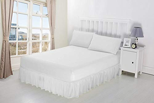 NIYS Luxury Bedding, Spannbetttuch, 100% ägyptische Baumwolle, mit Volant-Rüschen, in 14 Farben erhältlich, baumwolle, weiß, Einzelbett