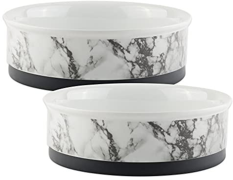 Bone Dry Pet Bowl Collection Ceramic Set, Small, Marble, 2 Count White