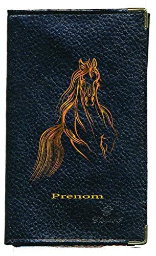 Syl'la Protection Porte Carte Grise papiers de Voiture Noir en Cuir pour Femme (Cheval Orange personnalisé avec prenom)