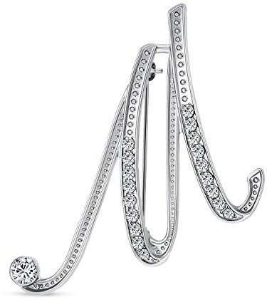 Große Aussage Abc Pave Crystal Cursive Script Monogramm Buchstaben Alphabet Initiale M Schal Revers Pin Brosche Für Frauen Versilbert