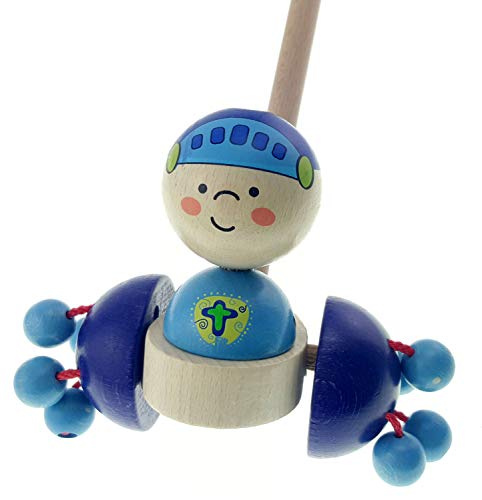 Hess Holzspielzeug 14456 - Schiebefigur aus Holz, Blauer Ritter, ca. 13 x 15 x 60 cm, kindgerechtes Spielzeug zum Schieben und Ziehen für Kleinkinder