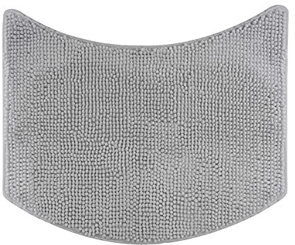 fluffy® Badteppich für Rundduschen aus Chenille mit Rutschfester Unterseite (Kleiner Bogen | Duschradius 55 cm, Grau)