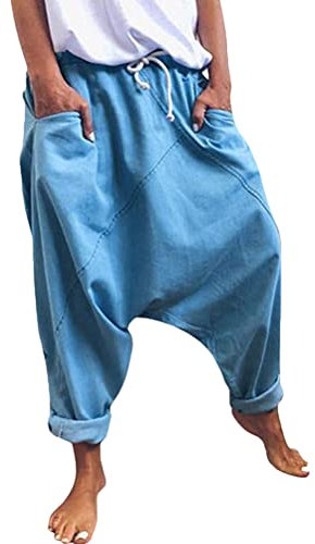 Onsoyours Damen Haremshose Aladinhose Yoga Pumphose Baggy Ballon Yoga Hose Sweatpants Jogginghose Hippie Hose Haremshose Mit Tiefem Schritt Z2 Blau XXL