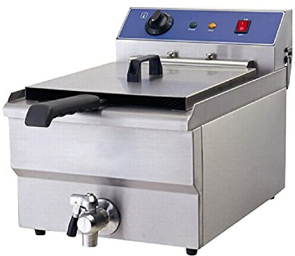 Friggitrice Elettrica Professionale - Singola Vasca - Con Rubinetto di Scarico - 16 Litri, Capacità Olio 12 Litri