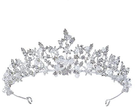 HOMEYU Zirkon Damen Krone Diadem Hochzeit Tiara Braut Tiara mit Inlay Kristall Strass Blume Braut Tiara Krone Haarschmuck
