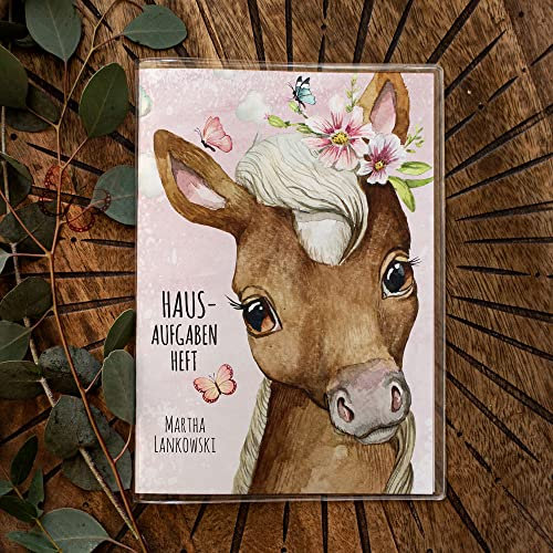 Hausaufgabenheft Hülle Pferd Pferdchen Schmetterlinge personalisierbar Schulanfang Schulanfänger Einschulung Wunschname Name hh02 - ausgewählte Größe: *Hülle Hausaufgabenheft*