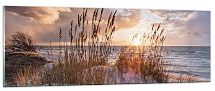 Moderne Impression sur Verre Ouest sur la plage Image Tableau en Verre Decoration Murale 90x30cm Deco Cadre Salon Chambre Cuisine Panoramique Petit Tableaux Decoratifs Muraux Art Wall GAB90x30-4710