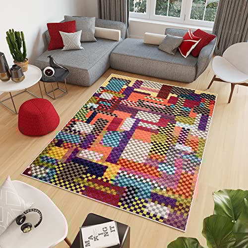 TAPISO Salsa Teppich Kurzflor Mehrfarbig Bunt Abstrakt Vierecke Rechtecke Modern Patchwork Design Wohnzimmer Schlafzimmer 140 x 200 cm
