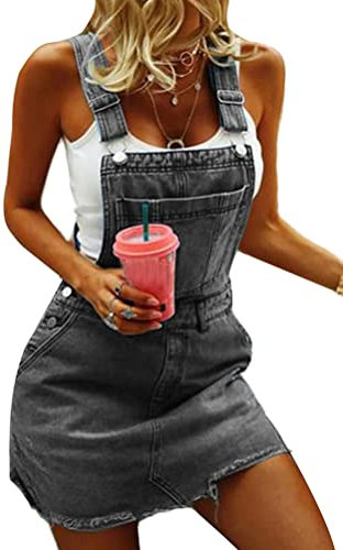 shownicer Vestito Salopette de Denim Donna Senza Maniche Abito di Jeans Estiva Casual Gonna Corta Moda Buco Strappato Vestito Scamiciato di Jeans Pantaloncini A Nero XL
