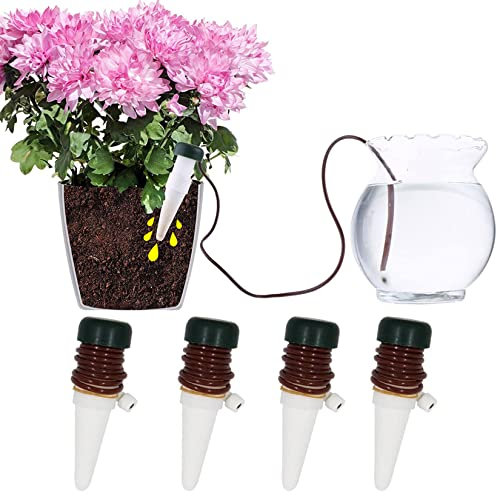 Irrigazione a Goccia, MKNZOME 4 Pezzi Irrigazione Automatica Vacanza Piante Irrigazione Kit Irrigazione Giardino per Piante Fiori da Interno ed Esterno