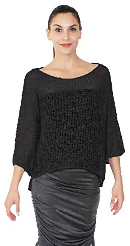creazioni unique Poncho Maglia Pop Donna Elegante da Cerimonia o Sera - Maglia Donna Autunnale e Primaverile in Viscosa Termica a Maglia Larga con Essenza di Fiore di Ciliegio (Nero)