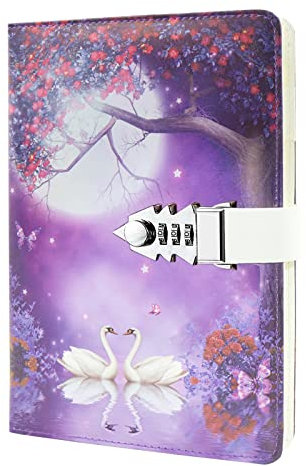 NectaRoy Lockable Diary, PU Leather Cover Writing Notebook with Combination Lock, Travel Journal with Card Pockets & Pen Holder, Size 210x150mm