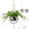 Suspension pour plante boule disco argentée de 20,3 cm, chaîne de suspension et crochet, pot de fleurs d'intérieur (lot de 1)