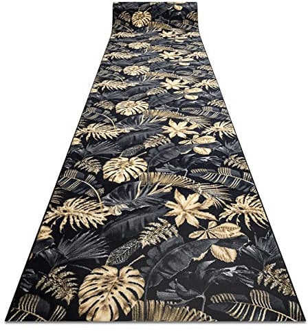rugsx Läufer Antirutsch Monstera Laub, Gummi Gold 80x400 cm