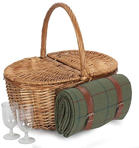 Red Hamper FH131 Wicker Oval Double Steamed 2 Person Fitted Picnic Basket