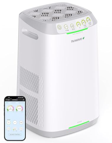 Nuwave Oxypure Zero E500 Luftreiniger mit waschbaren Mehrwegfiltern für große Räume, 99,9% Entfernung von 0,1 Mikron Partikeln, Schlafmodus, 6 Lüftergeschwindigkeiten und Timer, App-Steuerung