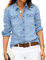 Roskiky Chemise en jean à manches longues, avec boutons, pour femme, Large