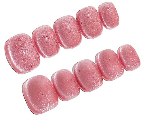 Sun&Beam Nails Handgefertigte Kunstnägel Kurz Squoval Rund Nägel zum Aufkleben in Rosa Magnetisches Einfarbig Glänzend Design mit Klebepads 10 Stück (#098 S)