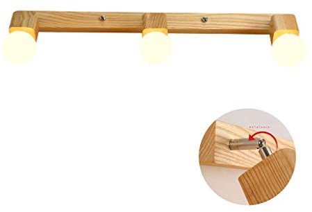 Applique Murale Salle de Bain Miroir Bois, Applique Murale Salle de Bain 3 Têtes Réglable avec Prise E27, Décoration Moderne Miroir Cadre Lumière pour Salle de Bain Cuisine, Lampe Meuble Salle de
