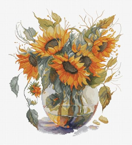 Luca-S Cross Stitch Kit, Vase with Sunflower, Counted Cross Stitch Kit for Adults, Embroidery Kit, B7025