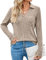 Gemulate Women's Khaki XXL Long Sleeve V-Neck Polo Sweatshirt