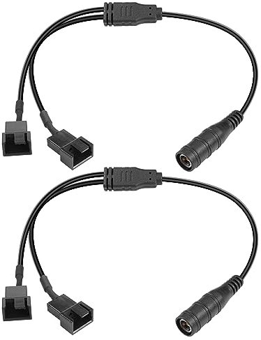 DC to 3/4 Pin PC Fan Y Splitter Cable YACSEJAO 2PCS DC 5.5mm x 2.1mm Female to 4 Pin/3 Pin PC Fan 1 to 2 Power Cable（11.8in/30cm）