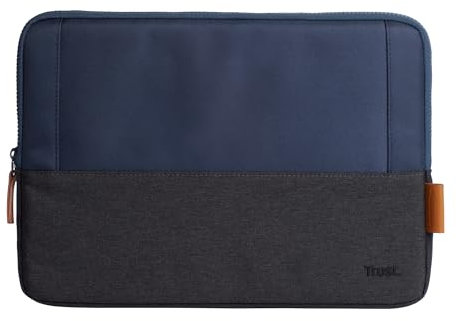 Trust Lisboa Laptop Sleeve 13.3 inch, Made from Recycled Plastic, Durable Slim Padded Laptop Case Cover for Men, Women, College, MacBook, HP, Dell, Asus, Lenovo, Travel, Work, Business - Blue