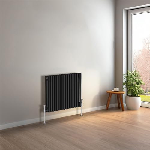NRG 600 x 830mm Black Horizontal Traditional Column Cast Iron Style Radiator Central Heating Radiator Perfect for Bathrooms, Kitchen, Living Room Triple Panel