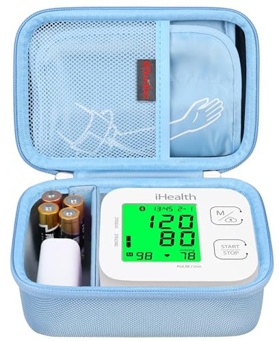 Elonbo Carrying Case for iHealth Track Smart Upper Arm Blood Pressure Monitor, Wireless Bluetooth Blood Pressure Monitor Travel Protective Bag Storage Holder, Mesh Pocket fits Range Cuff, Blue