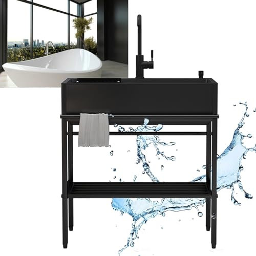 Lavandino Cucina 1 Vasca,Lavabo in Acciaio Inox con Set di Drenaggio e Dispenser Sapone,Lavello multifunzione con Mobile,Lavatoio da Esterno Bagno con Gocciolatoio,per Giardino Campeggio Commerciale (