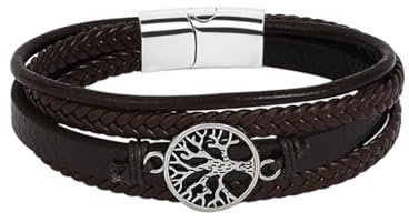 MILAKOO Herren Armband PU Lerder Armreif Braun Lebensbaum Mehrschichtig Geflochten mit Magnetverschluss Geschenk für Papa Sohn