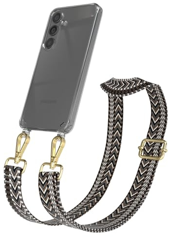 EAZY CASE Handykette - Verstellbares Taschenband kompatibel mit Galaxy S24, Schulterriemen, Handykordel mit Silikon Hülle, Umhängetasche, Grau Schwarz Gold