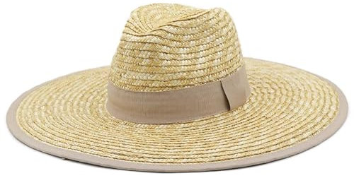 WUFANGBU Sonnenhut Strohhut Hut 13Cm Große Traufe Feste Sonnenschutz Sonnenhut Frauen Herren Mode Dome Urlaub Strand Hut Mädchen Strohhut Damen Kappen 56-58Cmeinstellbare Beige