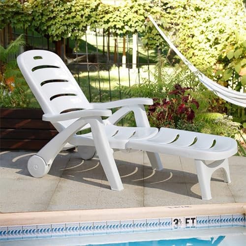 NAKEAH Klappende Sonnenläufe mit Rädern, 5-Positionen verstellbare Außendeckstuhlmöbel, Garten Beach Patio Pool Liege Liegesitz,Weiß