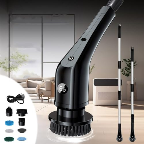 Fregadora Giratoria Eléctrica, Cepillo De Limpieza Retráctil Inalámbrico, Mango De Extensión Ajustable 9 Cabezales De Cepillo Reemplazables, IPX7 Impermeable For Baño, Bañera, Azulejo, Fregadero,Coche