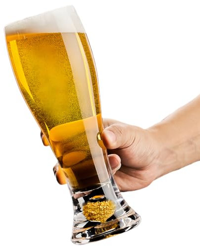JINQFENG Verres à Bière à Pied en Verre Cristal, Base en Feuille d'or 33cl/50cl, Chope à Bière pour Ale Lager, Cidre, Vin, Jus, Thé Glacé, Lot de 2,465ml