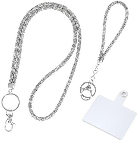 2 Stück Strass Kristall Schlüsselbänder, Lanyard Schlüsselband Kurz und Lang Im Set, Schlüsselanhänger Glitzer mit Schlüsselring, Schlüsselbänder zum Umhängen für ID-Kartenhalter Handy Schlüssel
