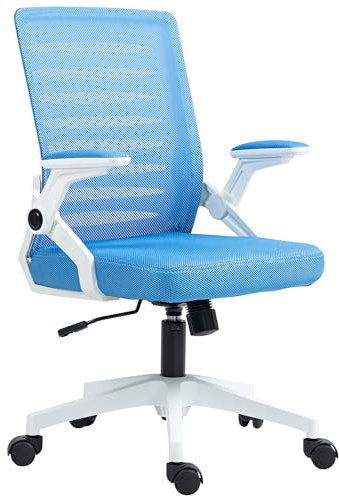 Vinsetto Sedia Ergonomica ad Altezza Regolabile con Braccioli Sollevabili, Sedia da Ufficio Girevole in ABS e Poliestere, 54x54x89-99 cm, Bianca e Azzurra