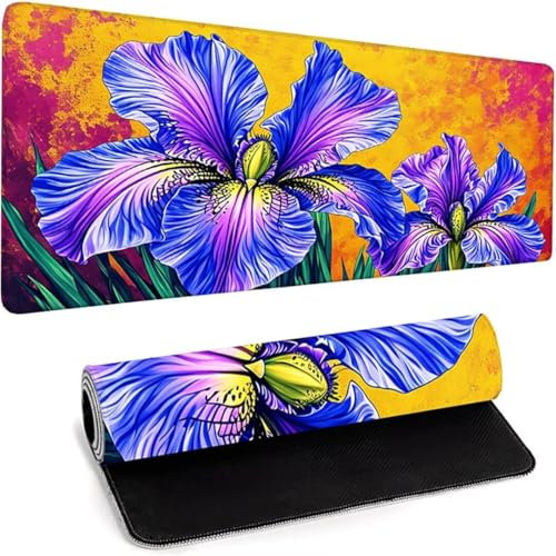 Mauspad XXl 600 x 300 x 3mm, Gaming Maus Pad Mit Rutschfeste Gummiunterseite, Wasserdichte Ultraglatte Waschbar Mouse Pad für Kabellose Maus Laptop Pc Büro Zuhause Arbeiten Spiele Lila Blume B-F