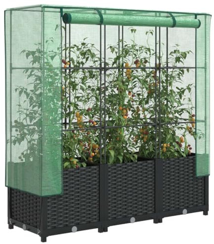 ShGaxin Hochbeet mit Gewächshaus-Aufsatz Rattan-Optik 120x40x138 cm, Palettenrahmen, Hochteich, Gemüsebeet, Kräuterregal Balkon, Blumenbeet, Kräuterspirale, Tomatenbeet, Pflanzhochbeet - 4015815