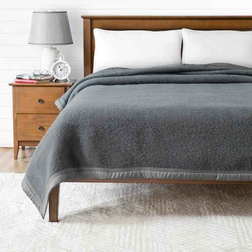 Poyet Motte Aurora Decke aus 100 % Schurwolle, 700 g/m², extrem schwer, maschinenwaschbar (Grau, Queensize-Bett (US-Standard))
