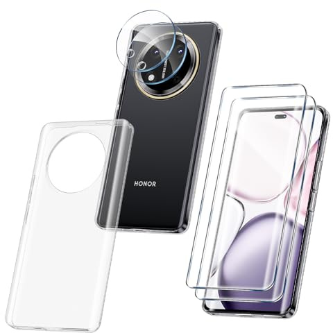 STARRYNOVA 5 en 1 Coque Transparente pour Honor Magic 7 Lite 5G - avec 2X Protecteur d'écran et 2X Protecteur de lentille et Housse en Silicone Cristal Clair
