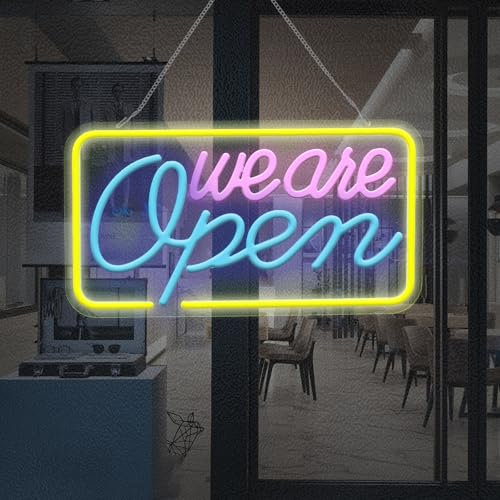 Open Schild LED Neon Geöffnet 42x23cm Beleuchtet USB-Stromversorgung Closed 3-Stufig Einstellbarer Schalter für Bars Friseure Restaurants Hotels